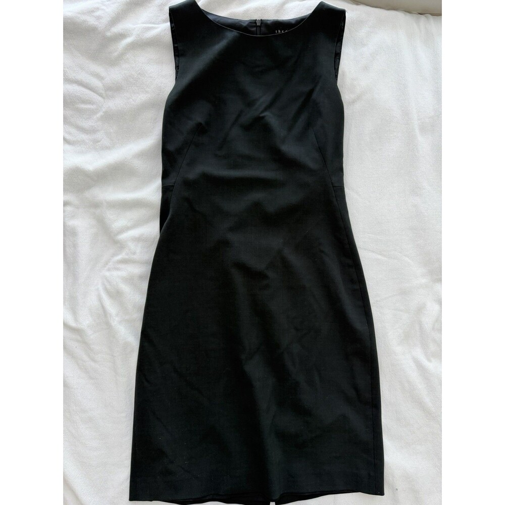 Theory Black Wool Sheath Dress Minimalist Sleeveless Size 4 Made in USA - Picture 9 of 9